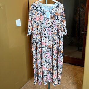 Womens Plus Size Floral Print Long MAXI DRESS POCKETS Size XL